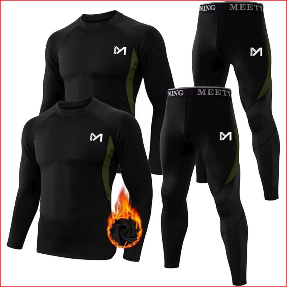 Men's Thermal Base Layer Set, 2-Pack, 92% Polyester 8% Spandex, Long Johns